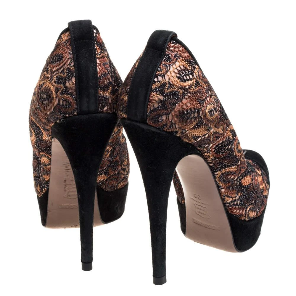 Missoni Missoni Black/Beige Lace and Suede Pointed Toe Platform Pumps Size 39 5
