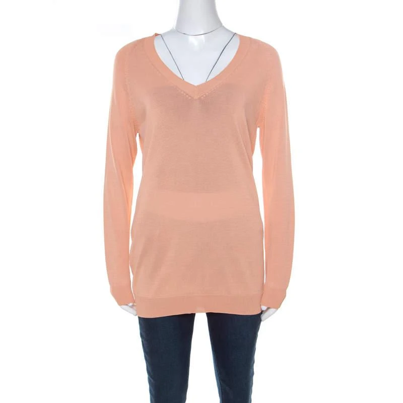 Prada Prada Pastel Orange Knitted V-Neck Loose Pullover S 1