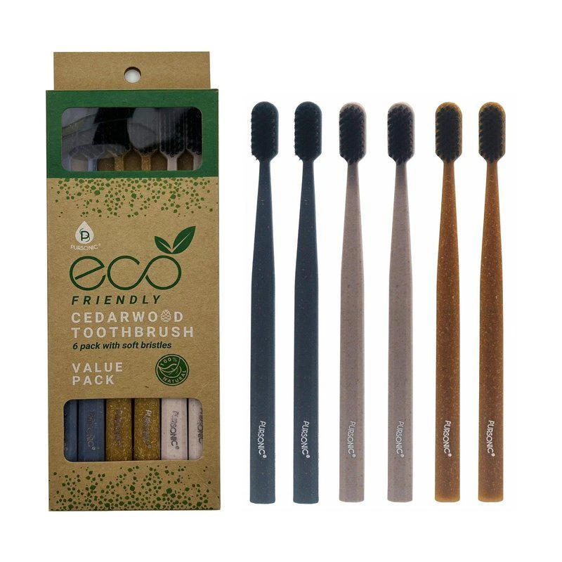 PURSONIC 100% Eco-Friendly Cedarwood Toothbrushes 6 Pack 2