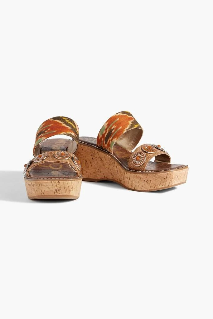 Sam Edelman Abril embellished printed canvas and faux raffia wedge mules 2