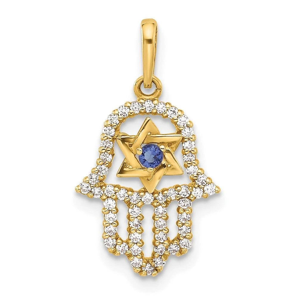 Diamond2Deal 10k Yellow Gold Polished Cubic Zirconia Evil Eye Hamsa Charm Pendant