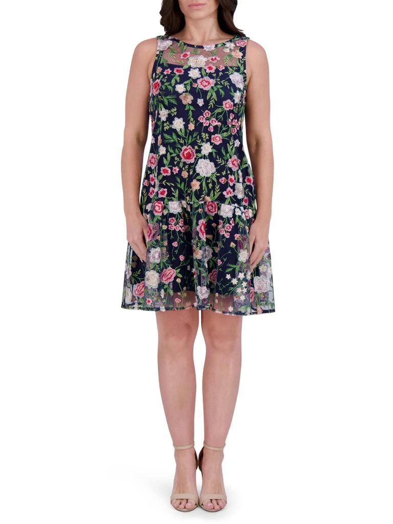 kensie floral embroidered dress Floral Embroidered Tiered Mini Dress - Entro main image 0