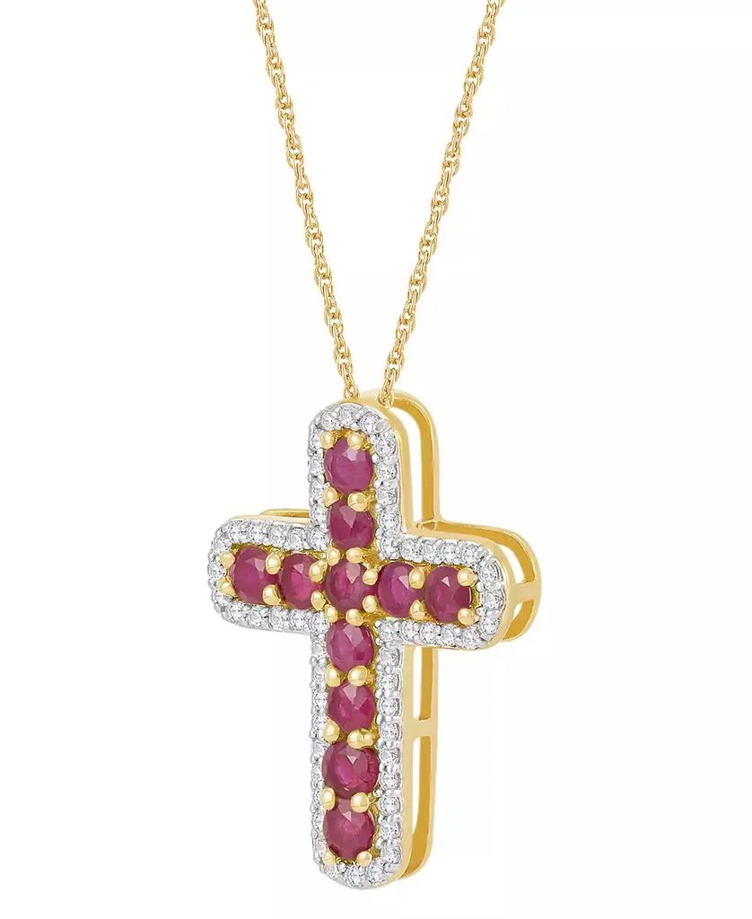 Macy's Emerald (5/8 ct. t.w.) & Diamond (1/5 ct. t.w.) Cross 18" Pendant Necklace in 14k Gold (Also in Ruby) 2