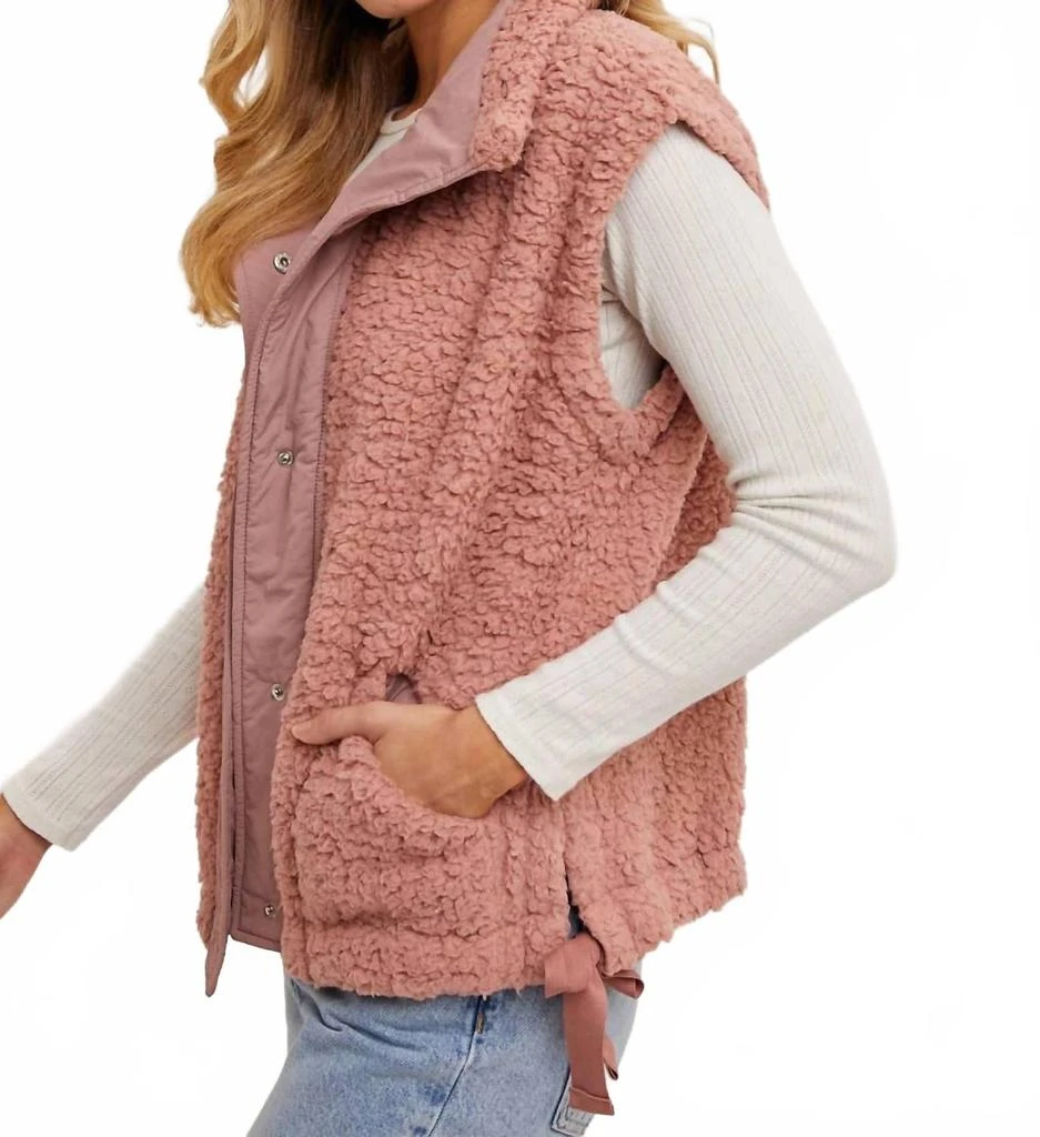 BluIvy Button Down Fleece Sherpa Vest In Rose 3