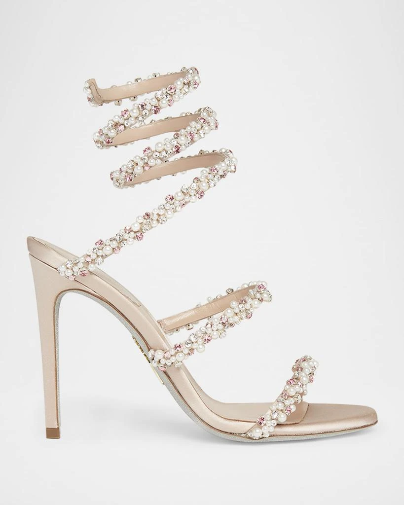 Rene Caovilla Cleo Pearly Crystal Snake-Wrap Sandals 1