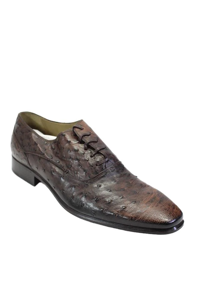 Tardini Mens Ostrich Skin Lace Up Oxford Dress Shoes Dark Brown 1