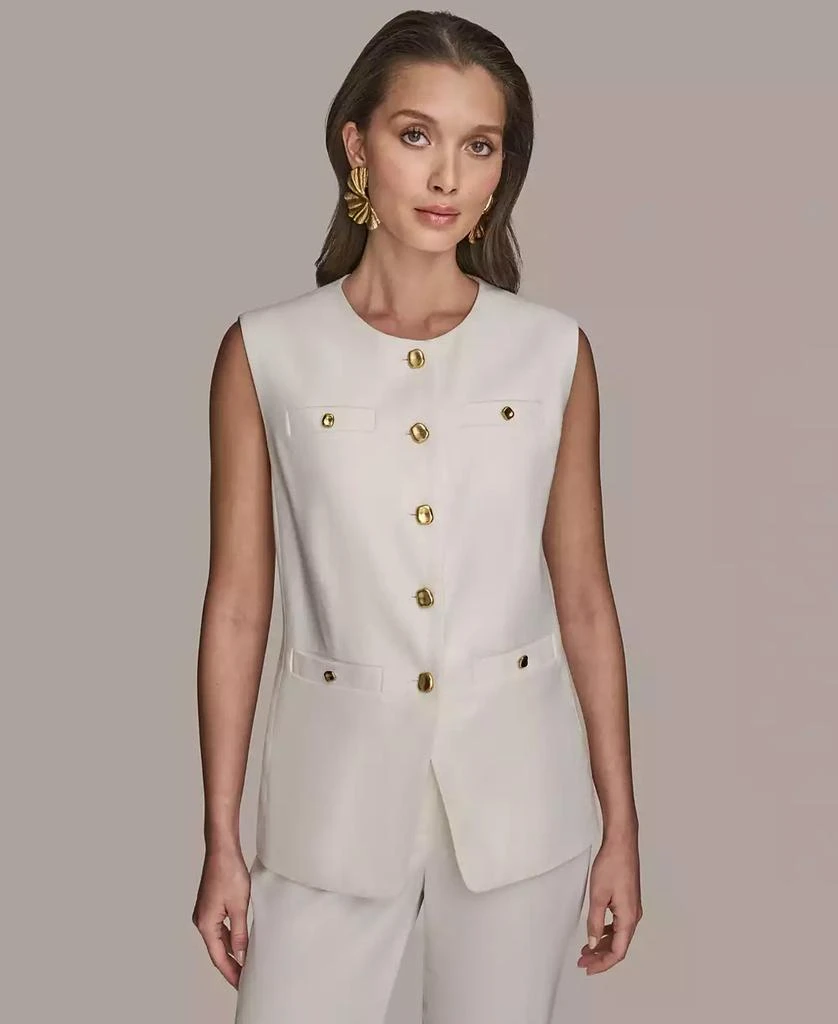 Donna Karan Women's Linen-Blend Collarless Vest 1
