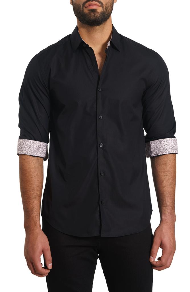 Jared Lang Trim Fit Solid Cotton Button-Up Shirt