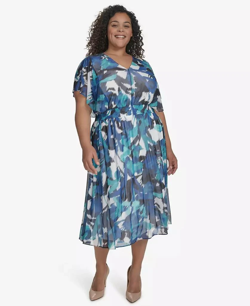 knee length dresses for ladies DKNY Floral Midi Dress with Flutter Sleeves main image 0