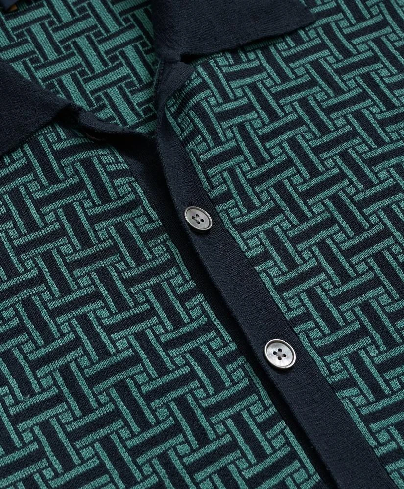 Brooks Brothers Polo Cardigan in Linen-Blend Tropical Basket Pattern 2