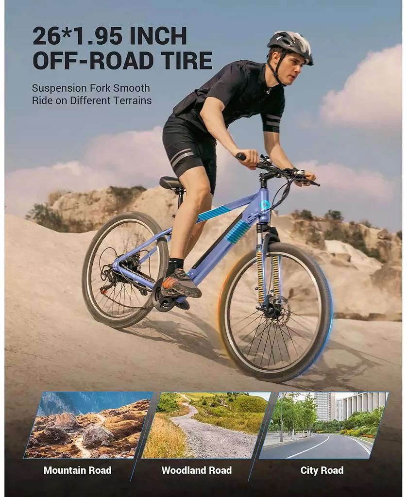 Gyroor 350W Electric Bike 26" Electric Mountain Bike for Adults, 36V Built-in Hidden Removable Battery with Shimano 7 Speed City Commuter Bike for Man Woman 7