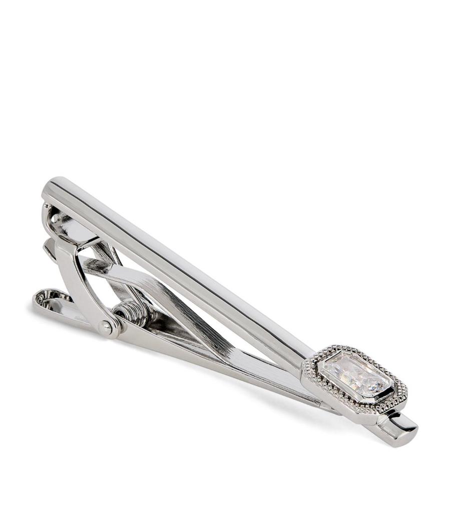 Tateossian Rhodium-Plated and Cubic Zirconia Halo Tie Clip