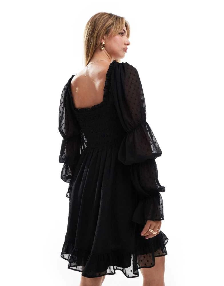 Shop ASOS DESIGN dobby milkmaid long sleeve sleeve shirred waist mini dress  in black on Sale at BeyondStyle  Get 40% Off ASOS DESIGN dobby milkmaid  long sleeve sleeve shirred waist mini