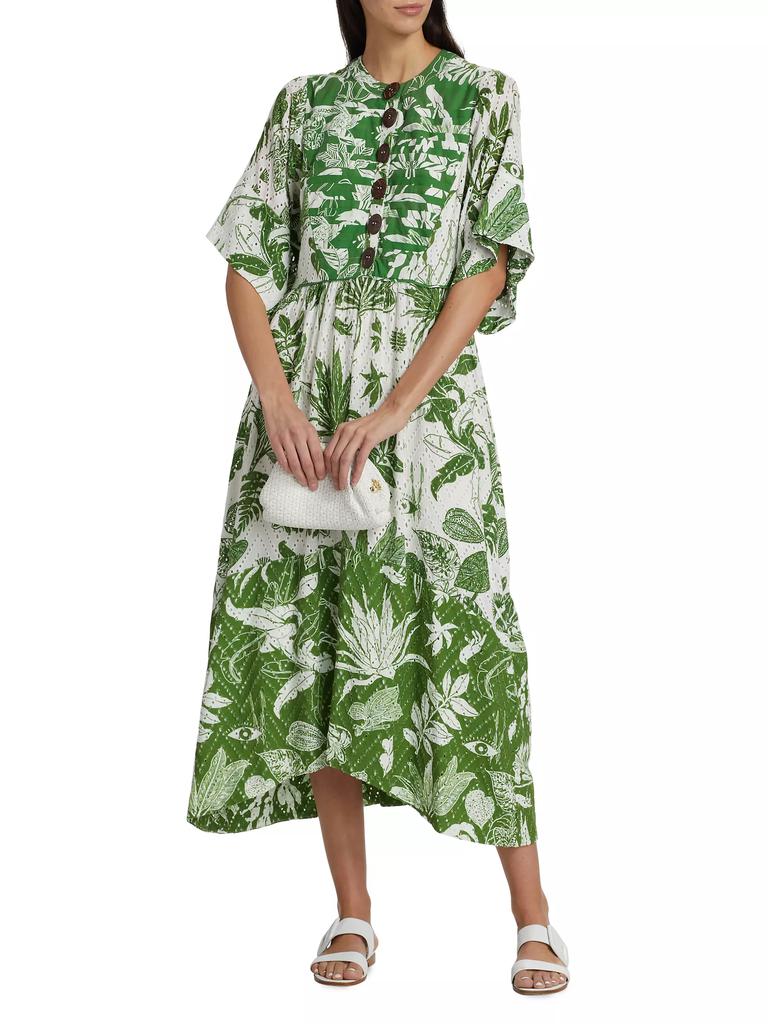 Farm Rio Forest Soul Elbow-Length Sleeve Midi-Dress