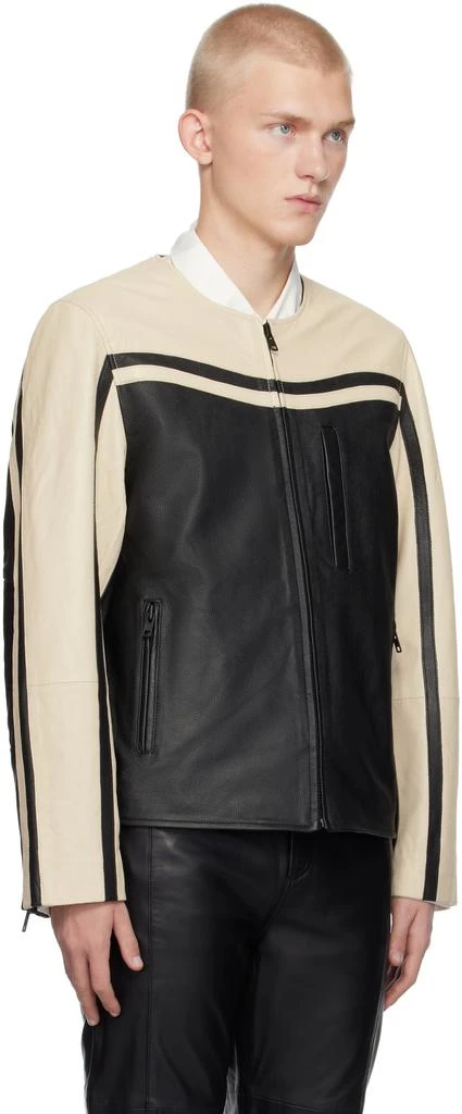 Deadwood Black & Off-White Racer Leather Jacket 2