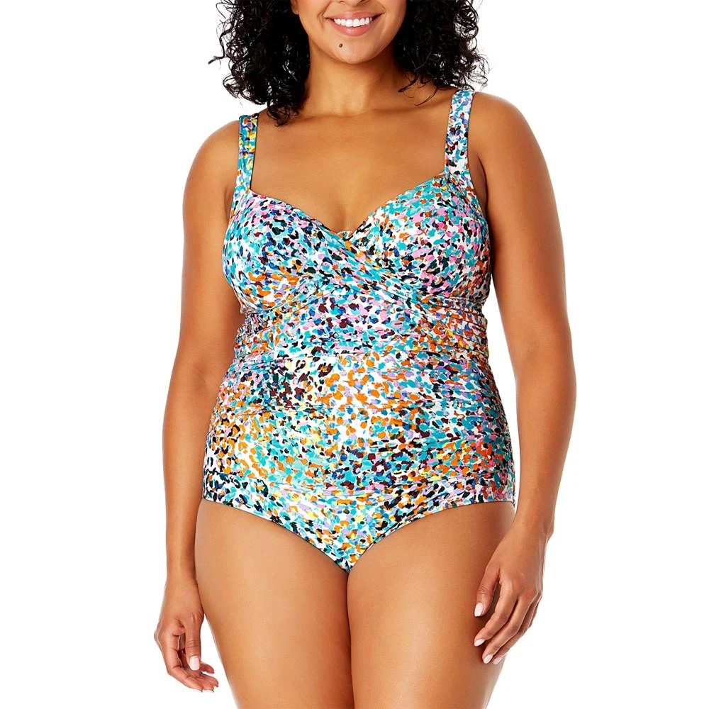 Anne Cole Plus Size Abstract-Print Draped-Front One-Piece Swimsuit 1