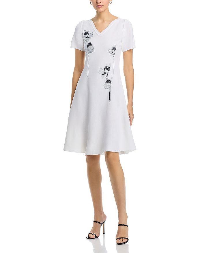 Misook Fit And Flare Embroidered Dress