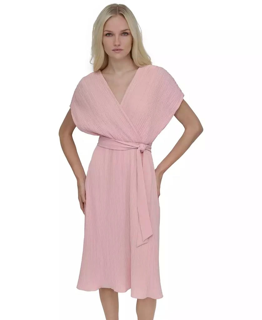 DKNY Women's Pleated Surplice-Neck Faux-Wrap Dress 3