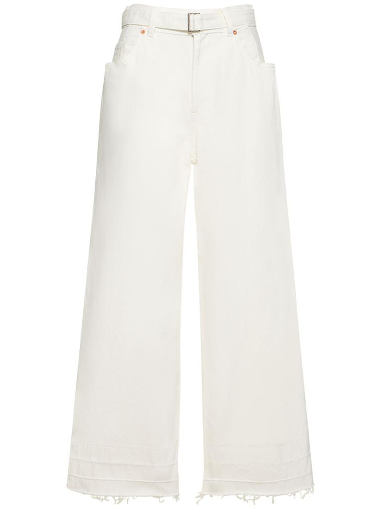 SACAI High Rise Belted Denim Wide Jeans