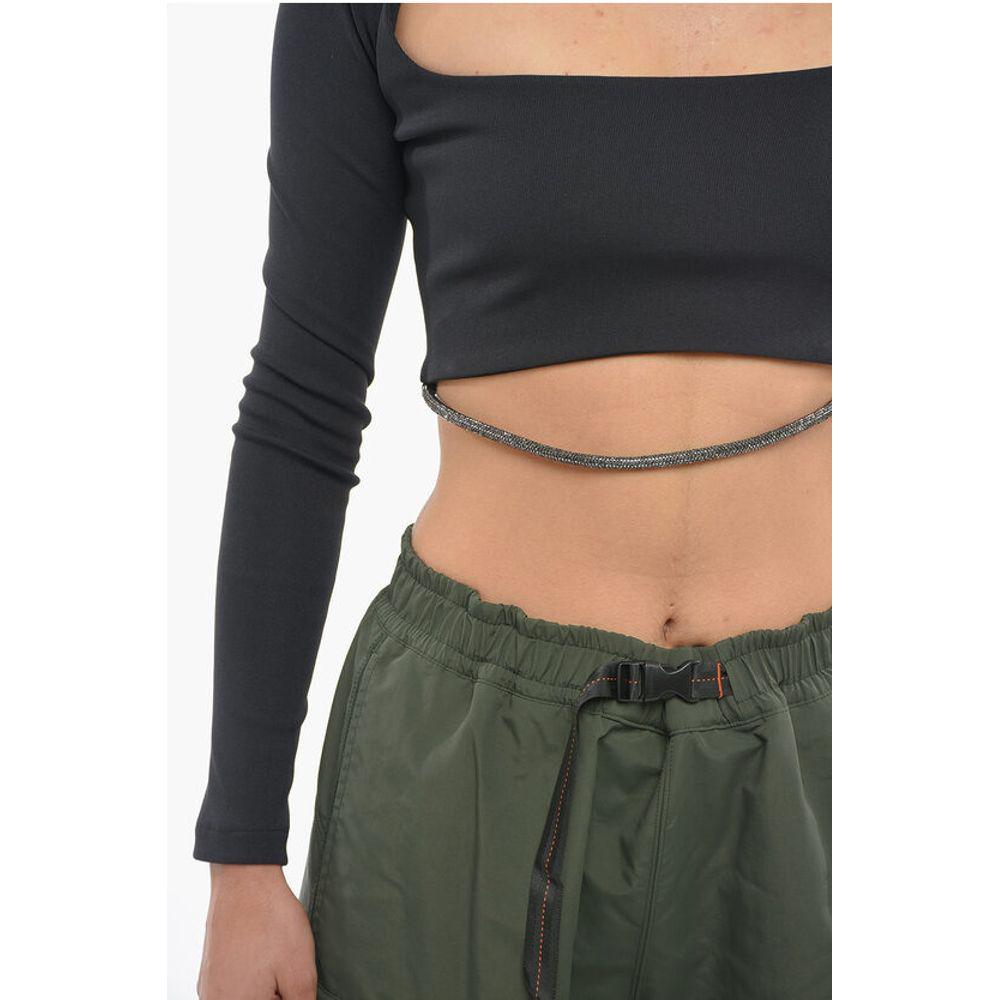 Anouki Anouki Solid Color Square Neck Crop Top with Removable Glittery Str