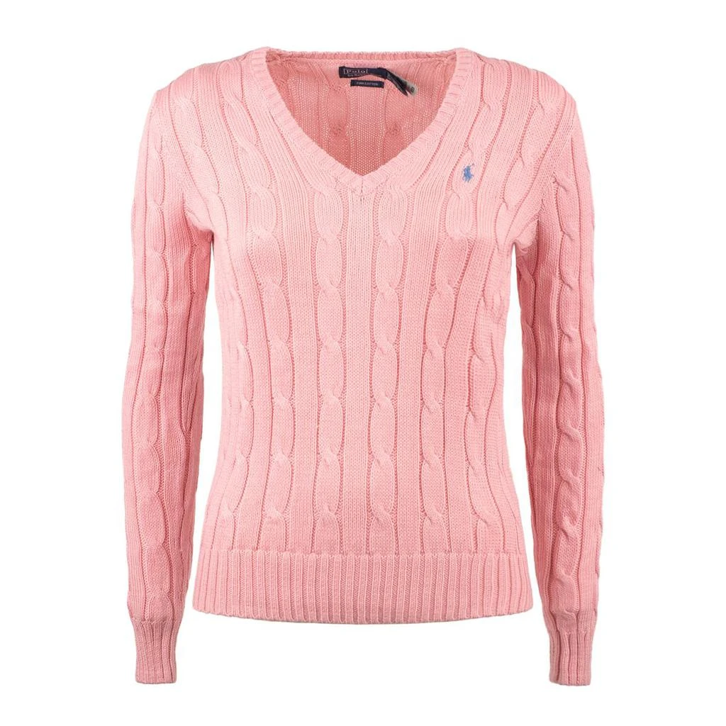 Ralph Lauren Ralph Lauren Pink V-Neck Braided Cotton Sweater 1