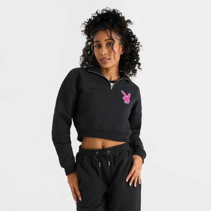Playboy Women's Playboy Script Crop Quarter-Zip Sweatshirt 3