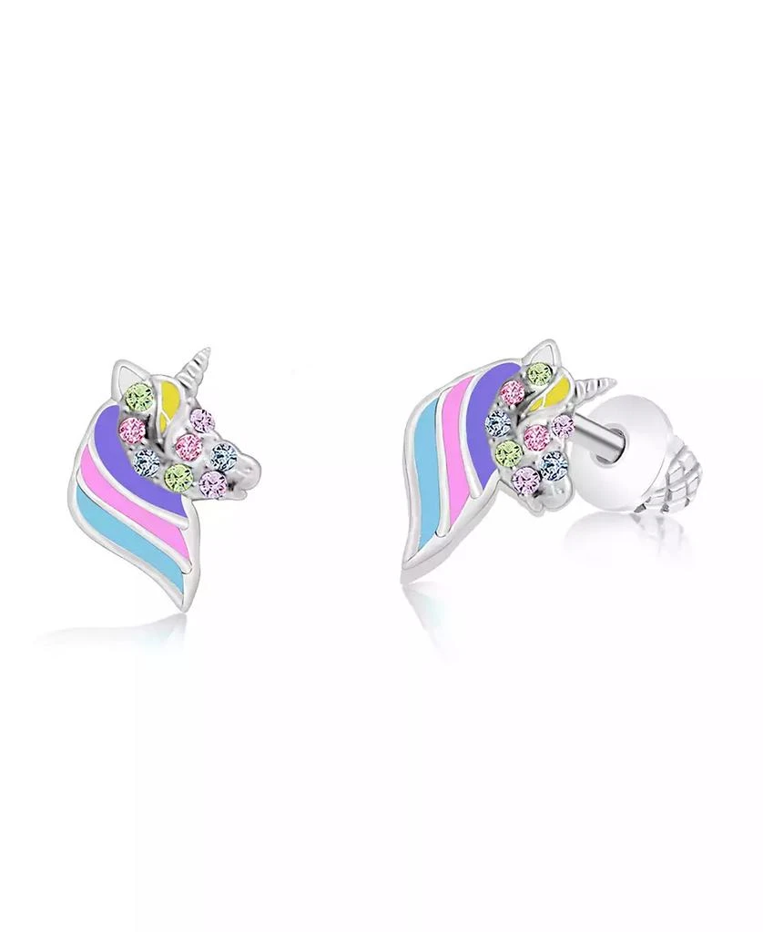 Chanteur Girls /Girl/Unicorn Enamel Crystal White Gold Palladium Plating Screwstud Earring