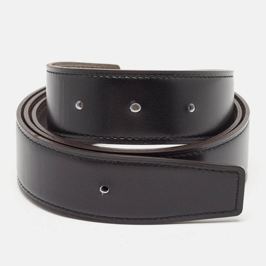 Hermes Hermes Gris Meyer/Noir Togo and Box Leather Reversible Belt Strap 90 CM