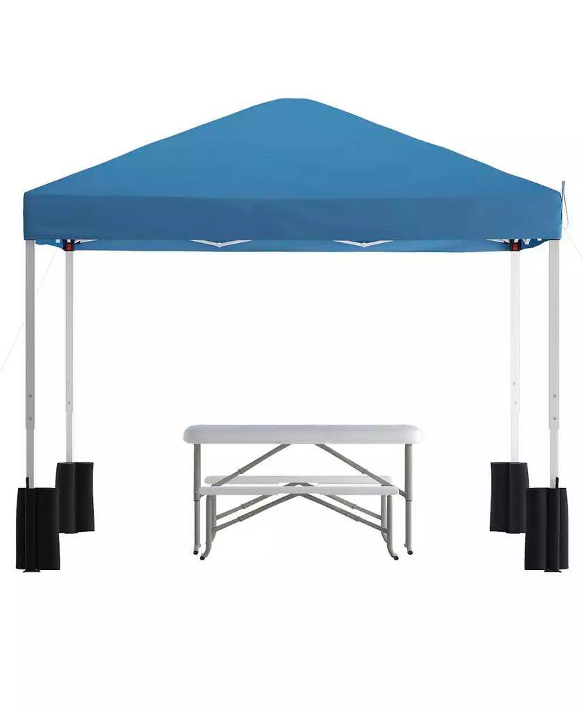 EMMA+OLIVER Portable Tailgate And Camping Set With Pop Up Event Canopy Tent With Wheeled Case And Folding Table With Benches Set