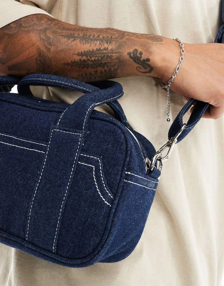 ASOS ASOS DESIGN bowler cross body bag with contrast stitch in navy denim 3