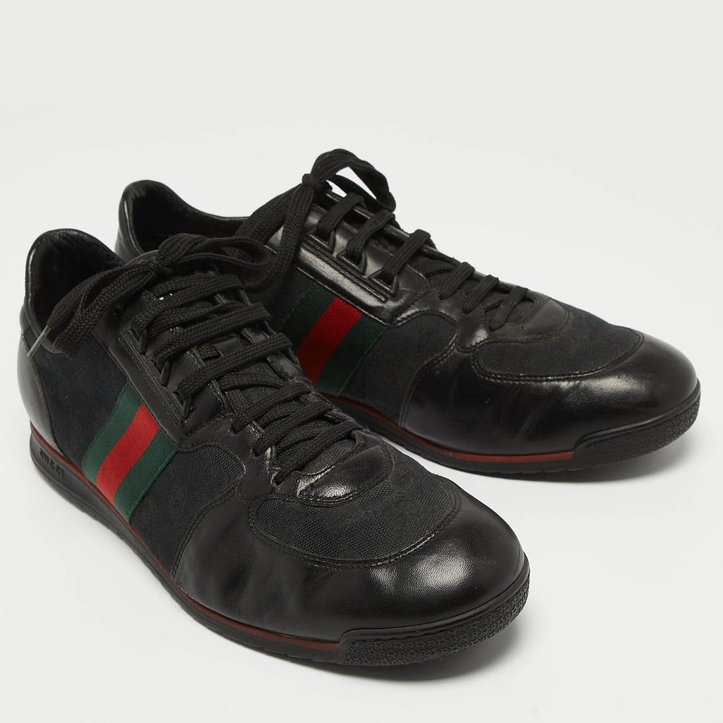 Gucci Gucci Black Leather and GG Canvas Web Low Top Sneakers