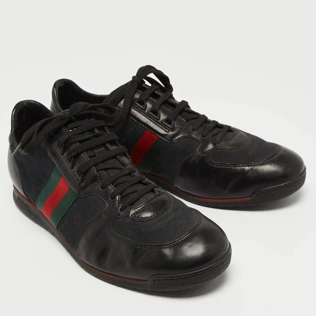 Gucci Gucci Black Leather and GG Canvas Web Low Top Sneakers Size 44.5 4