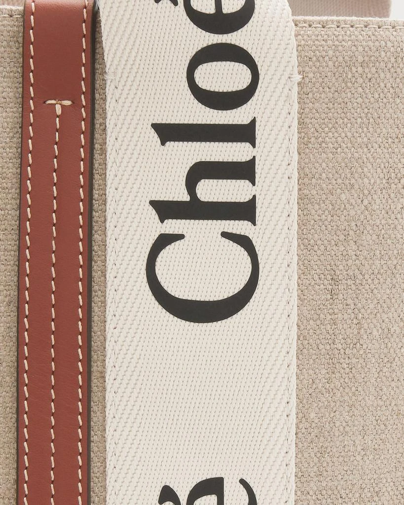 Chloé Woody Small Tote Bag in Linen with Crossbody Strap 7