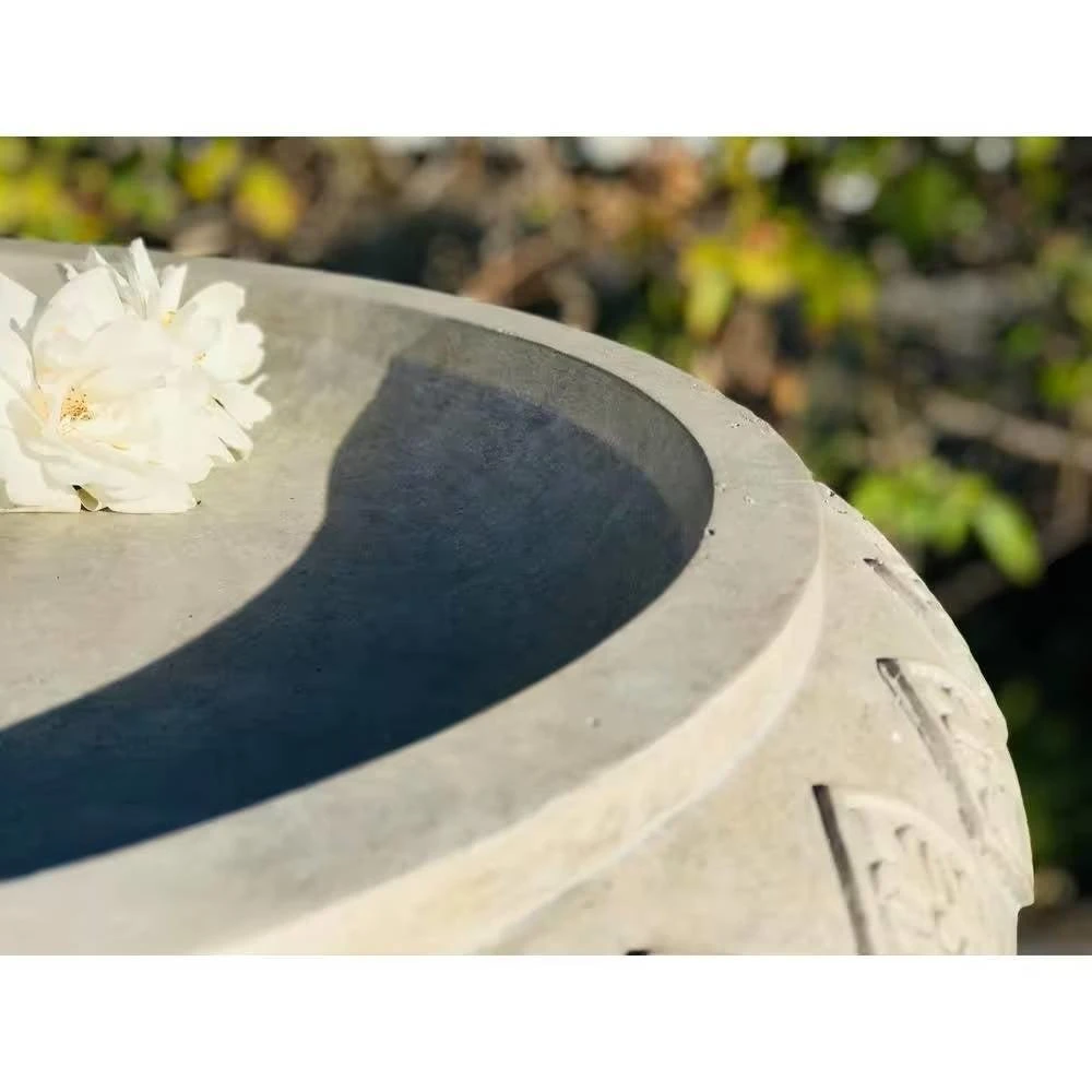 QuikFurn Lightweight Weathered Concrete Fiberglass Stone Birdbath - 22-inch Diameter 2