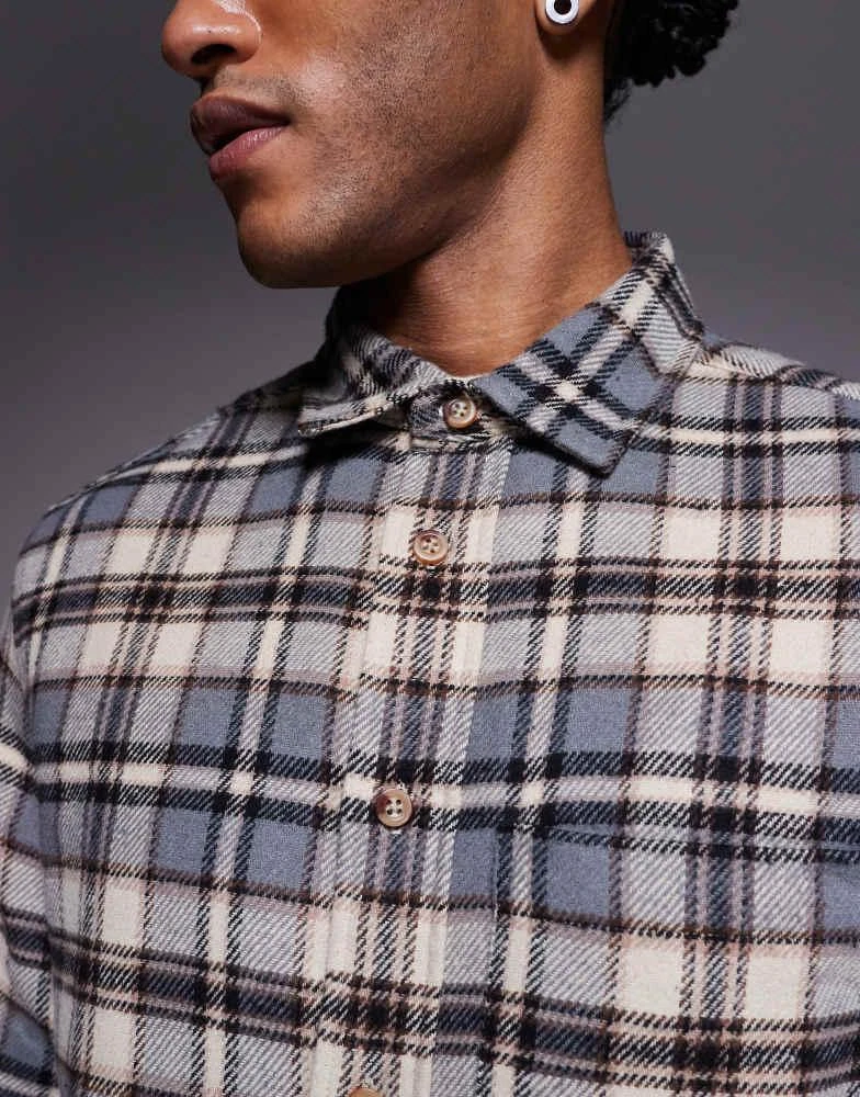 ASOS ASOS DESIGN regular flannel check shirt in beige Shirts