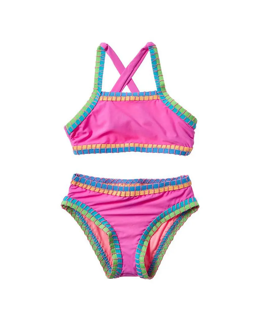 Beach Lingo 2pc Whipstitch Binding Crisscross Back Bra & Hipster Bottom Set