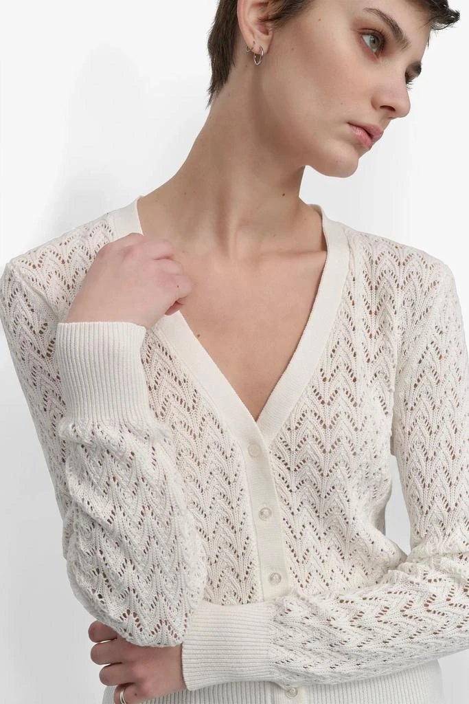 DKNY LONG SLEEVE POINTELLE STITCH V NECK CARDIGAN 4