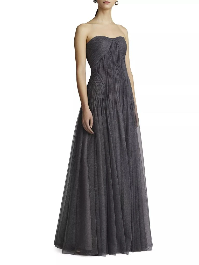 Zac Posen Glitter Tulle Cap-Sleeve Gown 3