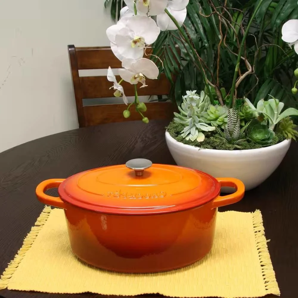 Hivvago Orange Red Sunbust 7-Quart Enameled Cast Iron Dutch Oven with Lid 3