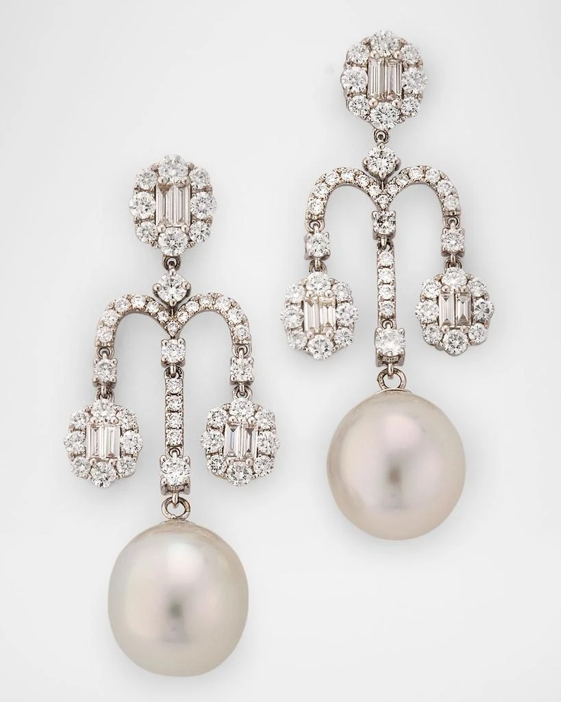 BELPEARL 18K White Gold 12mm South Sea Pearl Earrings with Diamonds 1