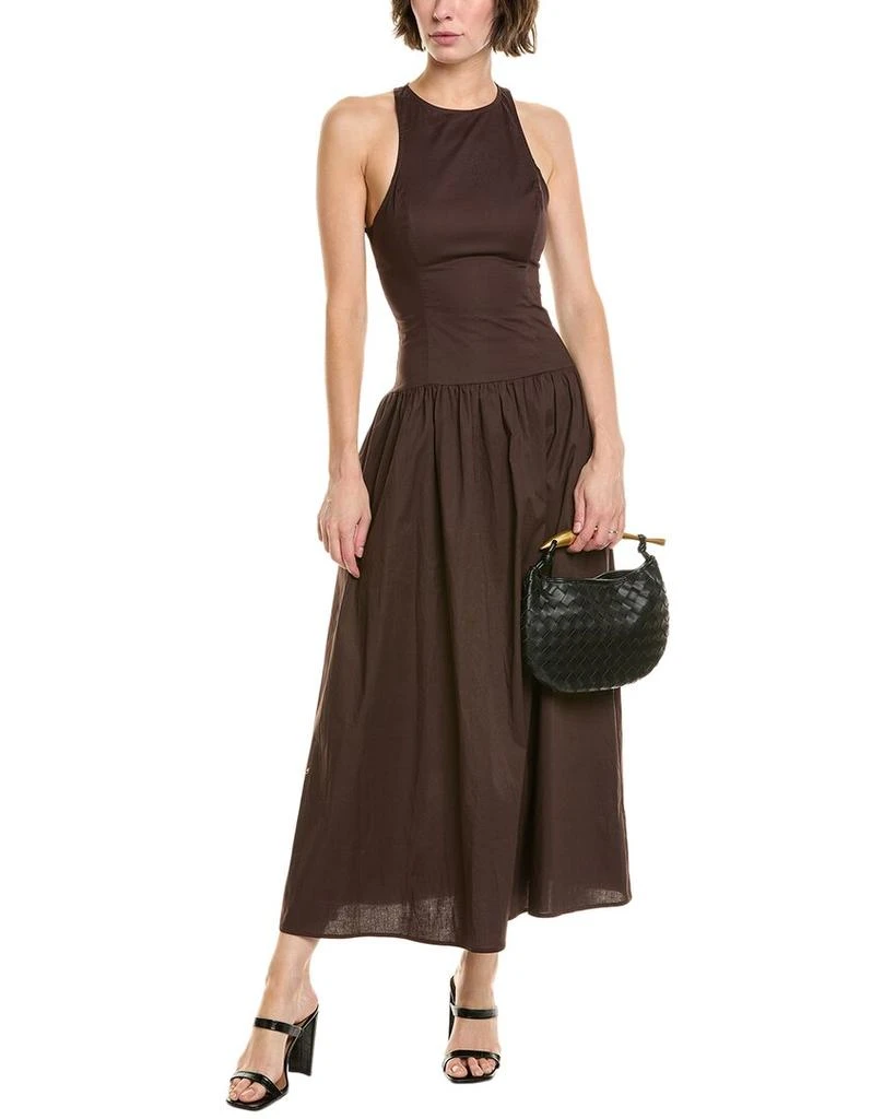 white christmas dresses Rust Linen-Blend Corset Waist Midi Dress L main image 1