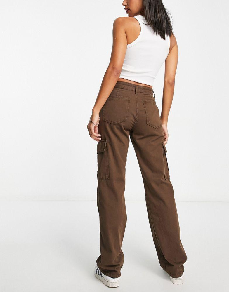 Stradivarius Stradivarius straight leg cargo trouser in washed brown