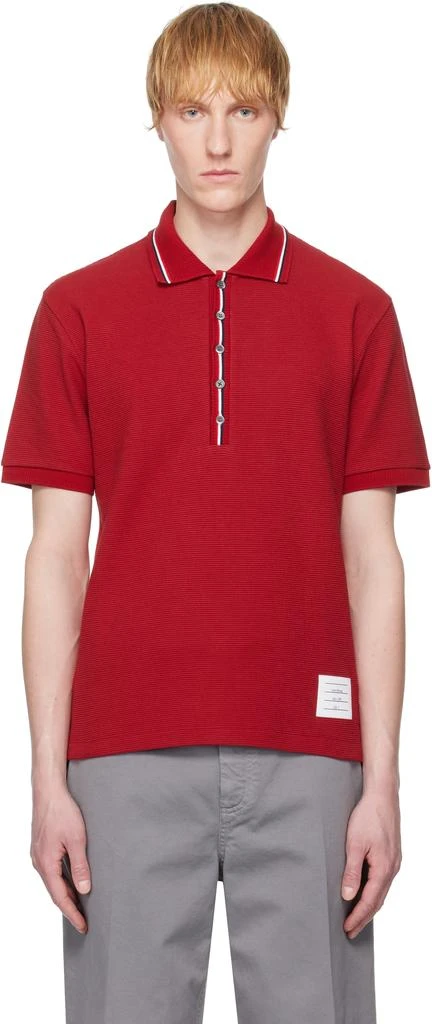 Thom Browne Red RWB Waffle-Knit Polo 1