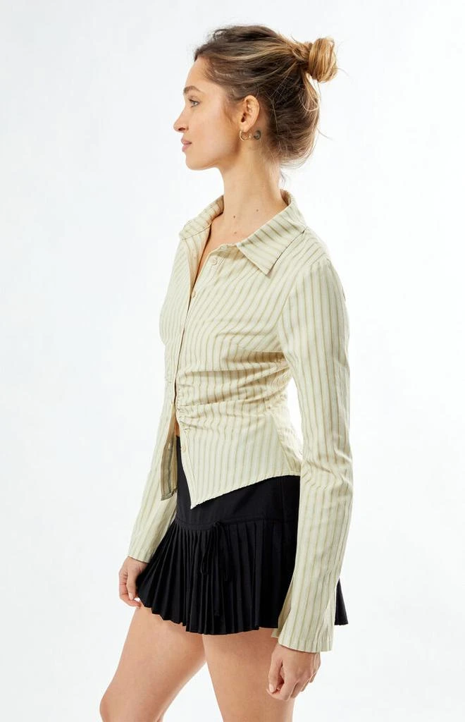 LA Hearts Striped Cinched Long Sleeve Button Down Shirt 3