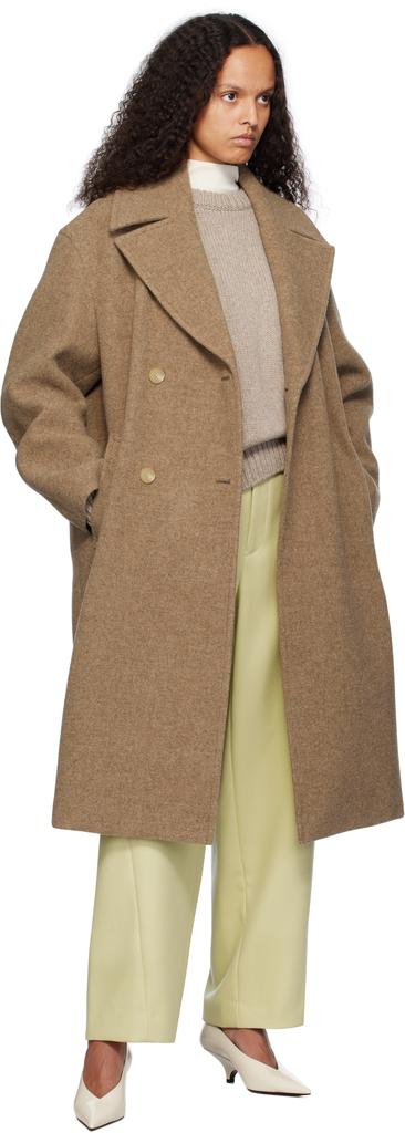 Shop Brown Sponge Wool Melton Double-Breasted Coat on Sale at