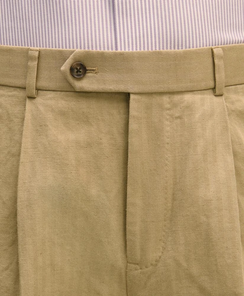 Brooks Brothers Slim Fit Cotton-Linen Herringbone Single-Pleat Suit Pants 3
