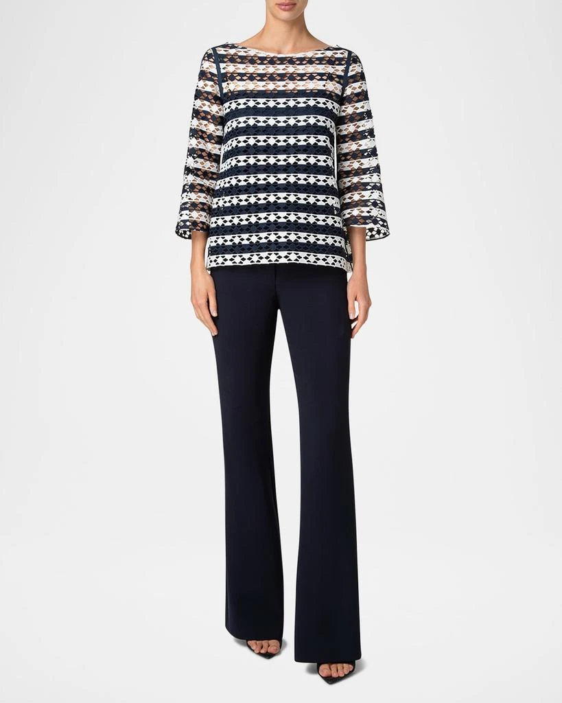 Akris Kodak Striped Dot Guipure Trumpet-Sleeve Blouse 2