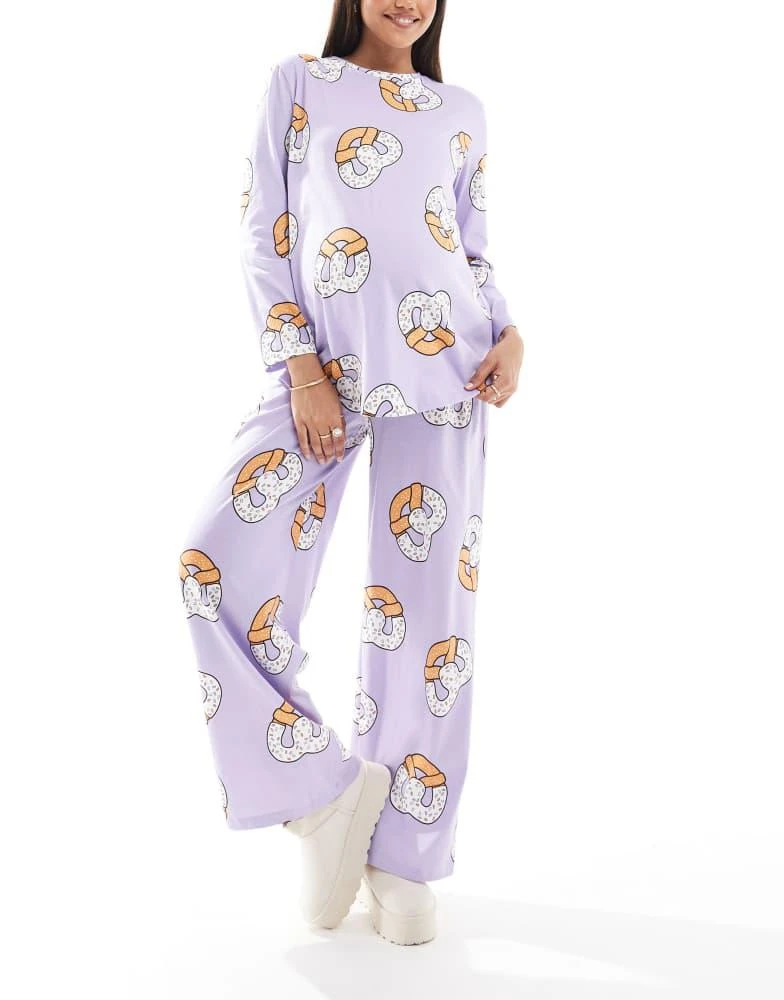 ASOS ASOS DESIGN Maternity pretzel long sleeve top & trouser pyjama set in lilac 1