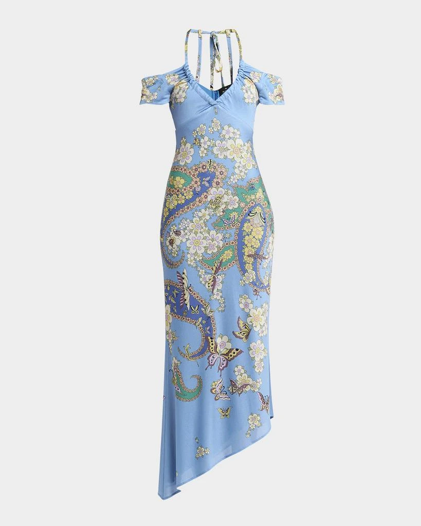 drawstring halter dress POSITIONAL PRINT HALTER DRESS