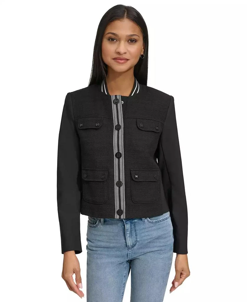 Karl Lagerfeld Paris Petite Mixed-Media Bomber Jacket 1